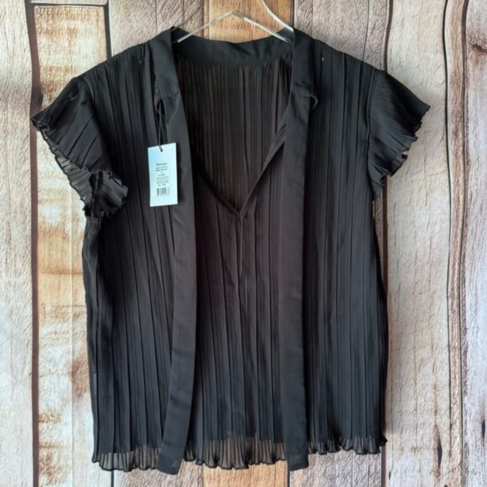 Showpo Harlow High Neck Pleated Top US 6 Black NWT‎ Workwear Office Chic Classic